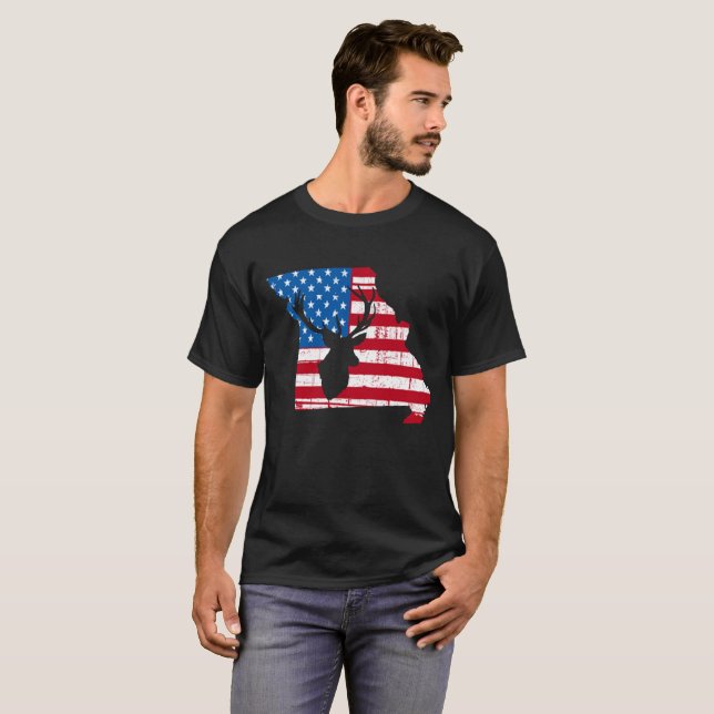 American Flag Missouri Deer Hunting Patriotic T-Shirt (Front Full)