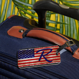 American Flag Monogram Luggage Tag