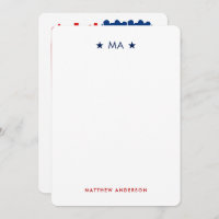 American Flag Monogram & Name Personal Stationery