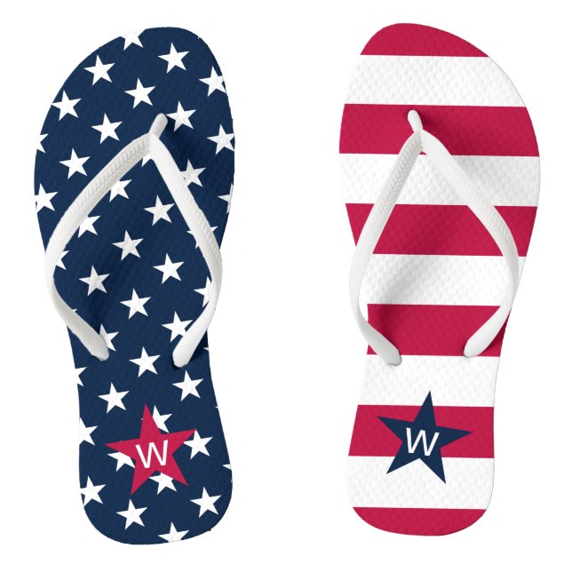 American Flag Monogrammed Stars Stripes Flip Flops (Footbed)