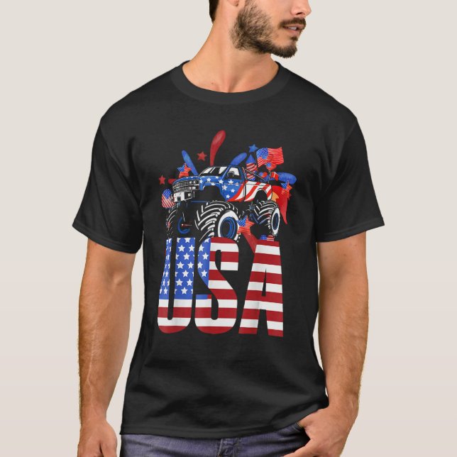 American Flag Monster Truck 4th Of July USA Patrio T-Shirt (Front)