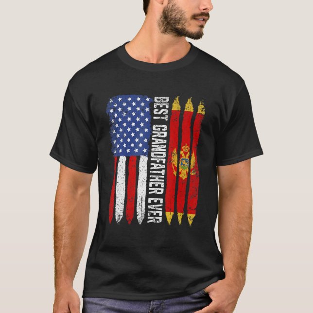 American Flag Montenegro Flag Best Grandfather Eve T-Shirt (Front)