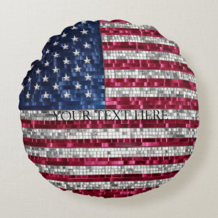 American Flag Mosaic  Round Cushion