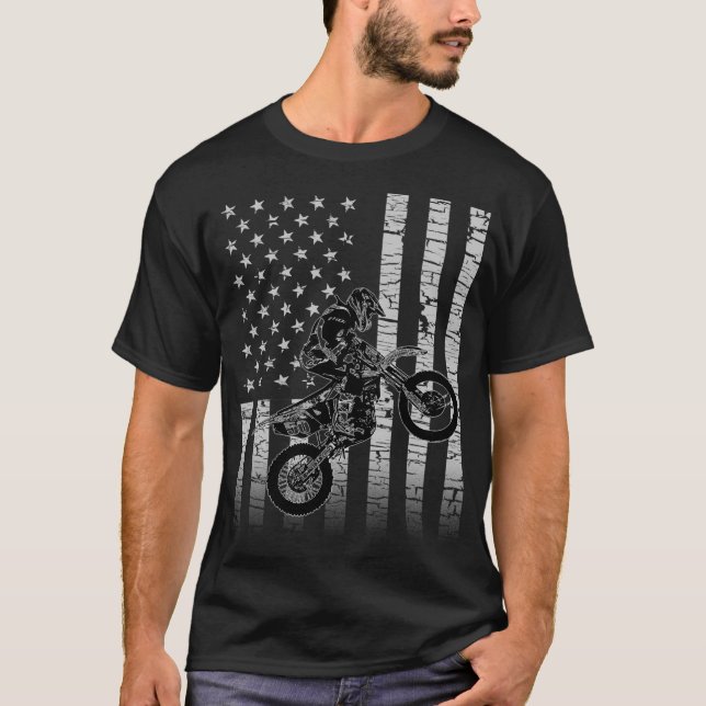 American Flag Motocross Dirt Bike T-Shirt (Front)