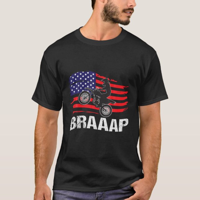 American Flag Motorcross Braap Dirt Bike Off Road T-Shirt (Front)
