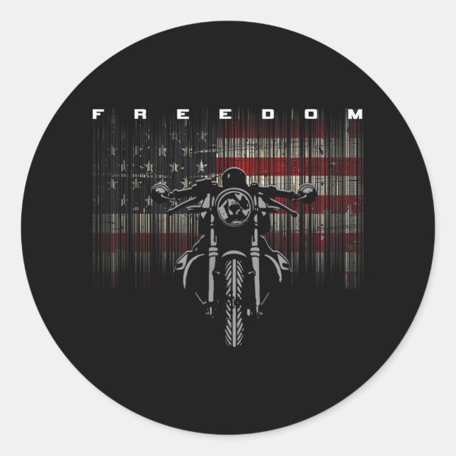 American Flag Motorcycle Freedom Classic Round Sticker (Front)