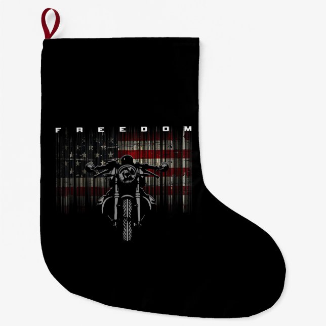 American Flag Motorcycle Freedom Large Christmas Stocking (Front)