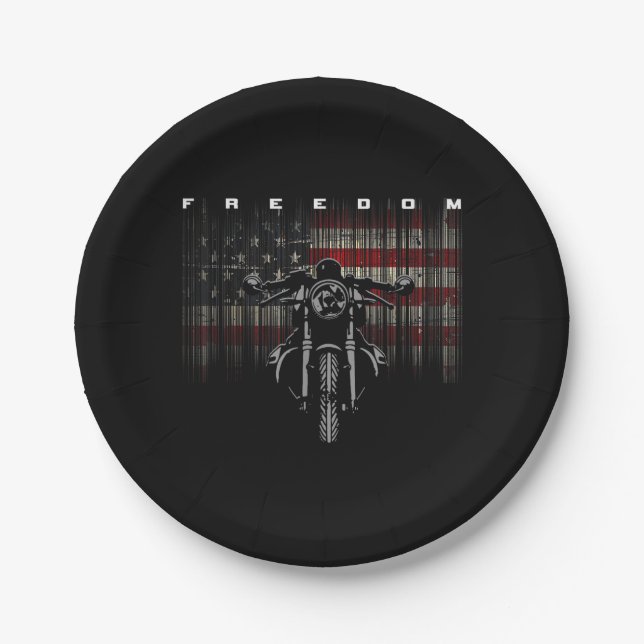 American Flag Motorcycle Freedom Paper Plate (Front)