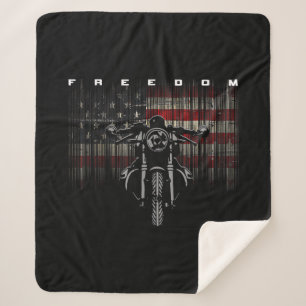 American Flag Motorcycle Freedom Sherpa Blanket