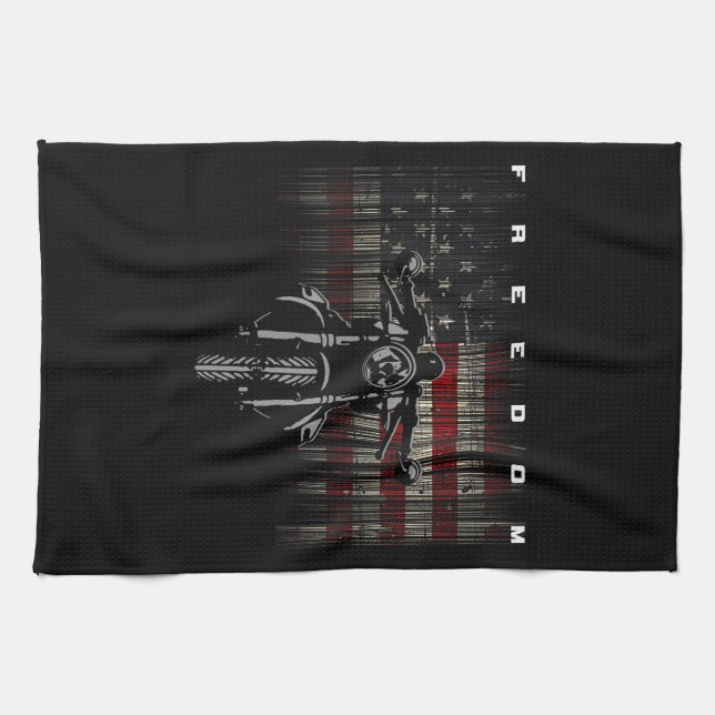 American Flag Motorcycle Freedom Tea Towel (Horizontal)