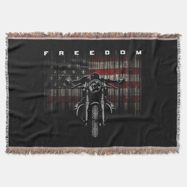 American Flag Motorcycle Freedom Throw Blanket (Front)