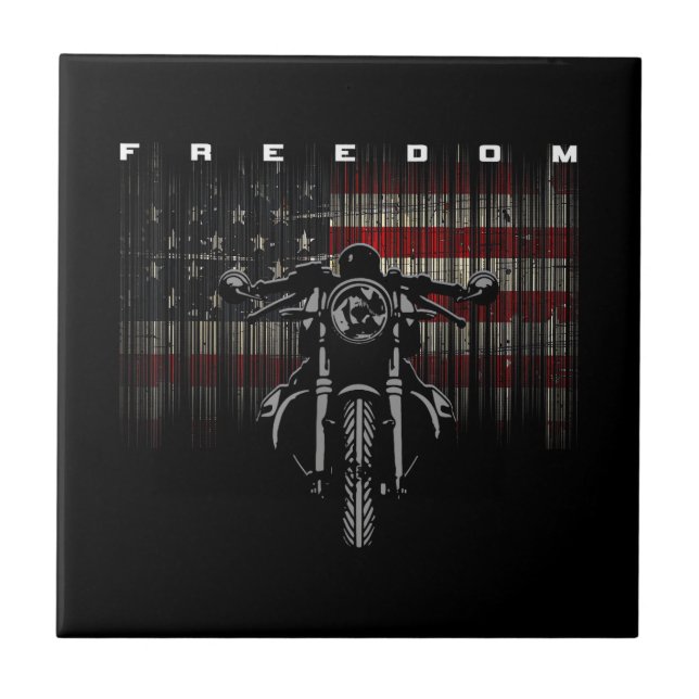 American Flag Motorcycle Freedom Tile (Front)