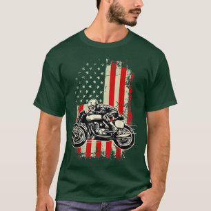 American Flag Motorcycle Skeleton Biker Bobber T-Shirt