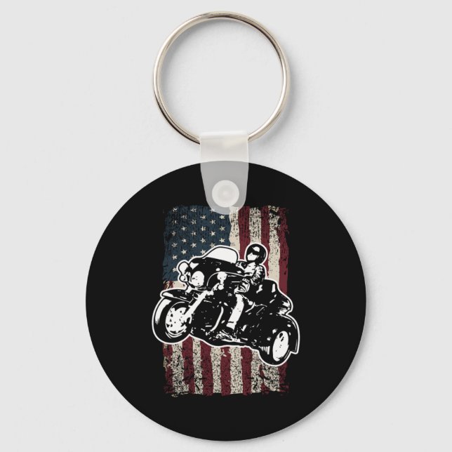 American Flag Motorcycle Trike Rider Key Ring (Front)