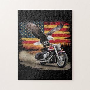 American Flag Motorcycle Tshirt USA Flag Biker Ret Jigsaw Puzzle