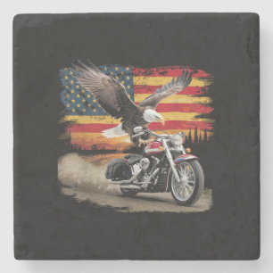 American Flag Motorcycle Tshirt USA Flag Biker Ret Stone Coaster