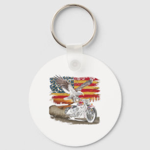American Flag Motorcycle Usa Flag Biker Retro Key Ring
