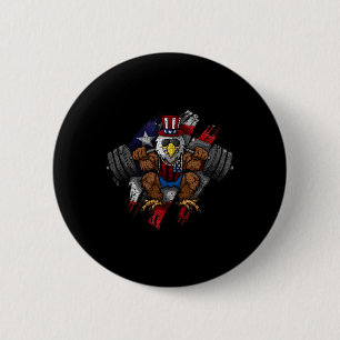 American Flag Muscular Bald Eagle Bike Flexing Unc 6 Cm Round Badge
