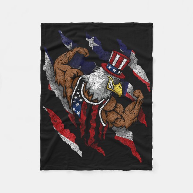 American Flag Muscular Bald Eagle Bike Flexing Unc Fleece Blanket (Front)
