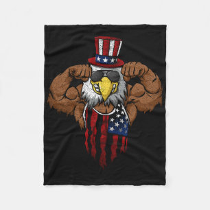 American Flag Muscular Bald Eagle Bike Flexing Unc Fleece Blanket