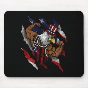 American Flag Muscular Bald Eagle Bike Flexing Unc Mouse Mat