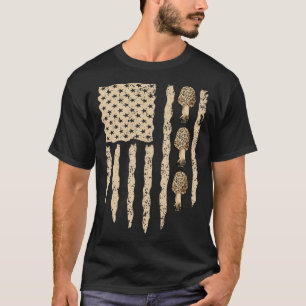 American Flag Mushroom Hunting Morel Hunter Foragi T-Shirt
