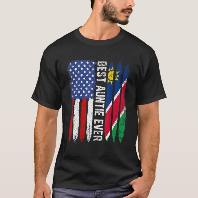 American Flag Namibia Flag Best Auntie Ever Family T-Shirt (Front)