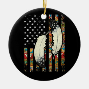 American Flag Native Tribe Feather Pride Ceramic Tree Decoration