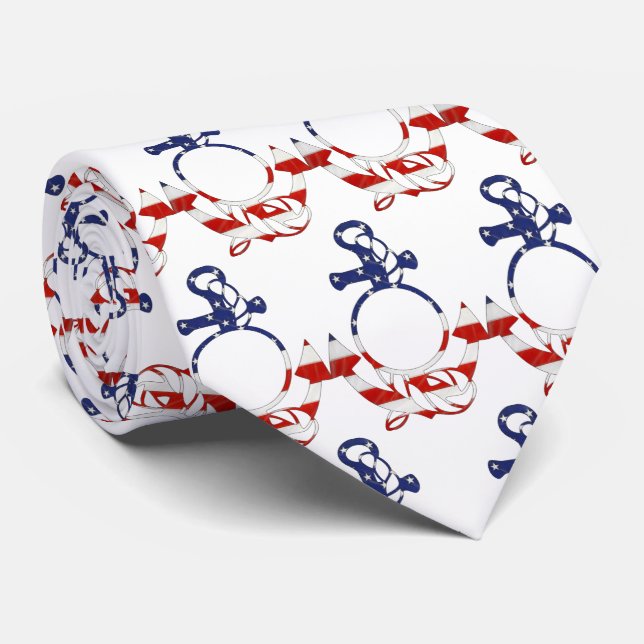 American Flag Nautical Anchor Neck Tie (Rolled)