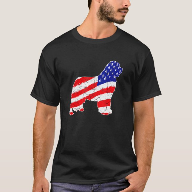 American Flag Newfoundland Patriotic Dog Dad Dog M T-Shirt (Front)