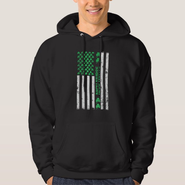 American Flag NICU Nurse St Patricks Day Shamrock  Hoodie (Front)