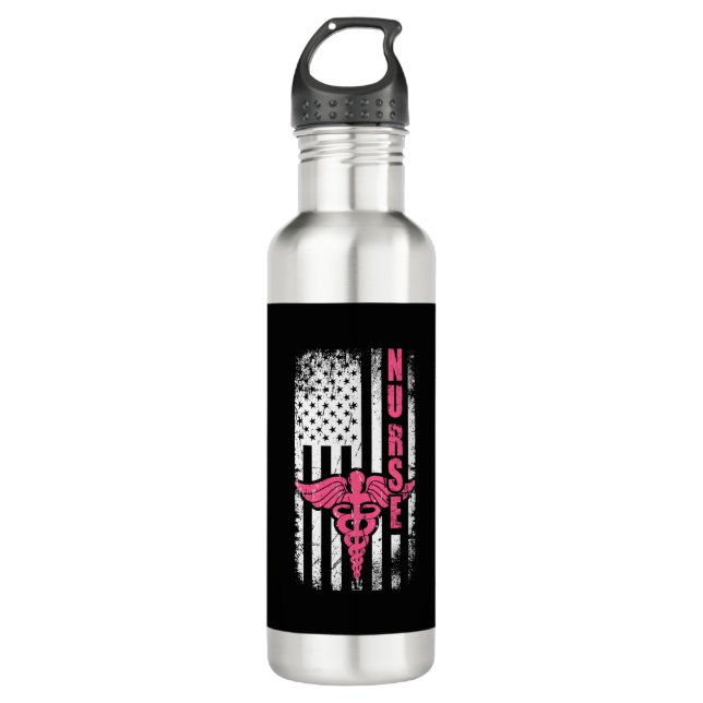 American Flag Nurse    710 Ml Water Bottle (Front)