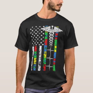 American Flag Nurse Autism Awareness Cool Register T-Shirt