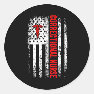 American flag nurse correctional nurse forensicAme Classic Round Sticker