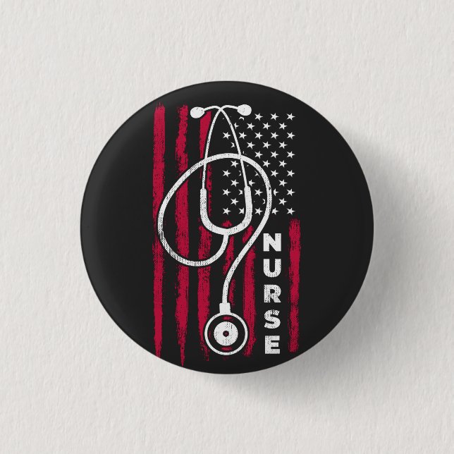 American Flag Nurse, Nurse    3 Cm Round Badge (Front)