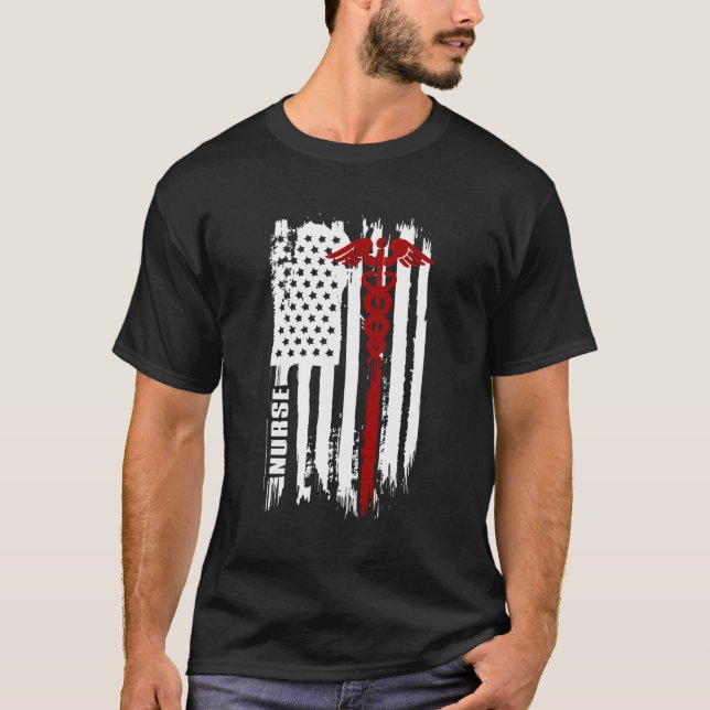 American Flag Nurse Usa Nurses Gift T-Shirt (Front)