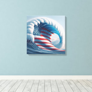 American Flag Ocean Wave Canvas Print