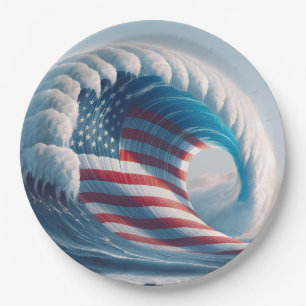 American Flag Ocean Wave Paper Plate