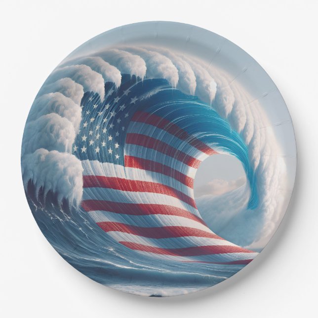 American Flag Ocean Wave Paper Plate (Front)