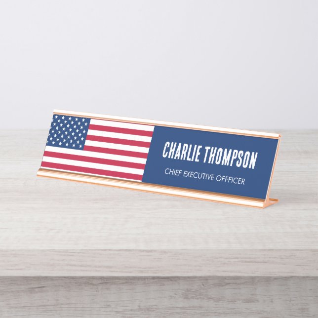 American Flag Office Desk Name Plate (Front)