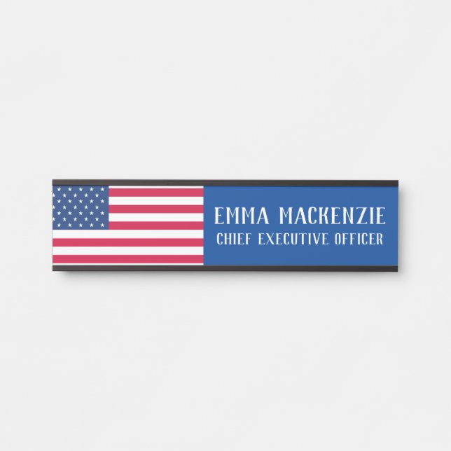American Flag Office Door Sign Name Plate (Front)