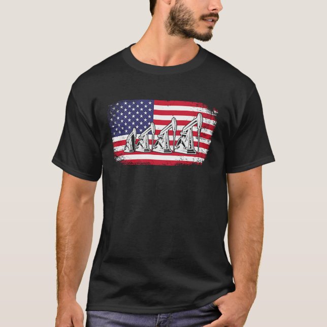 American Flag Oil Rig Drilling Roughnecks Oilfield T-Shirt (Front)