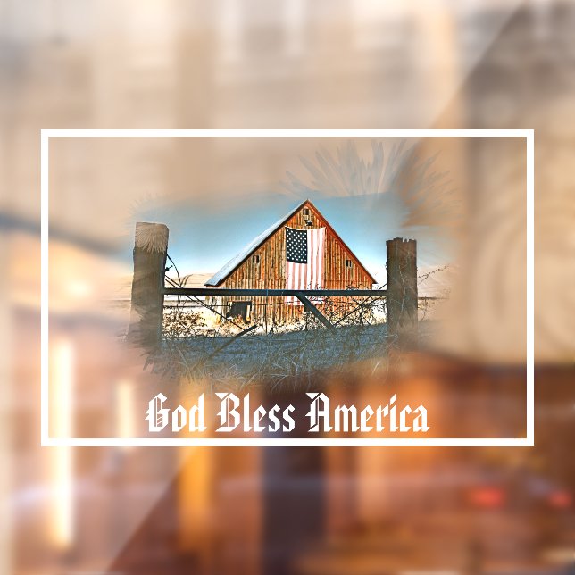 *~* American Flag Old Barn GOD BLESS AMERICA AR19 Window Cling (Sheet 2)