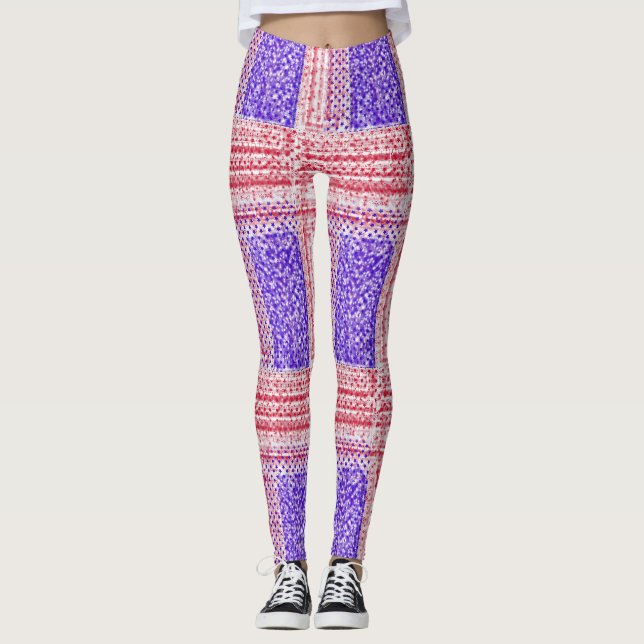American Flag on a blue  red background Leggings (Front)