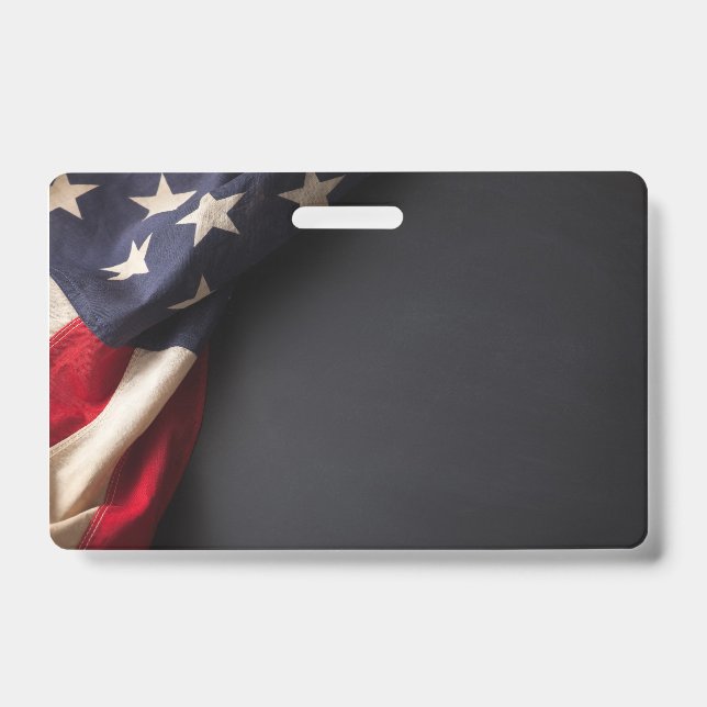 American Flag on a Chalkboard ID Badge (Front)