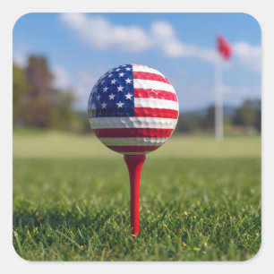 American Flag on a Golf Ball Square Sticker