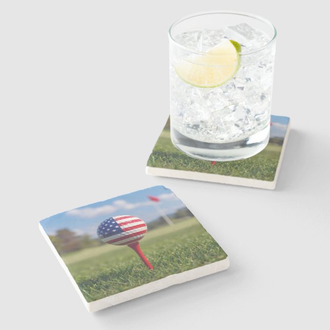 American Flag on a Golf Ball Stone Coaster (Side)