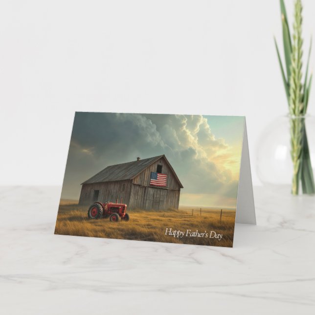 American Flag On a Rustic Barn Father's Day Thank You Card (Front)