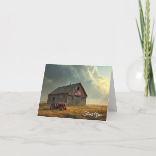 American Flag On a Rustic Barn Sympathy Thank You Card