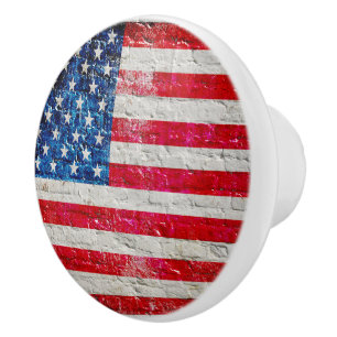 American Flag on Bricks Door Knob